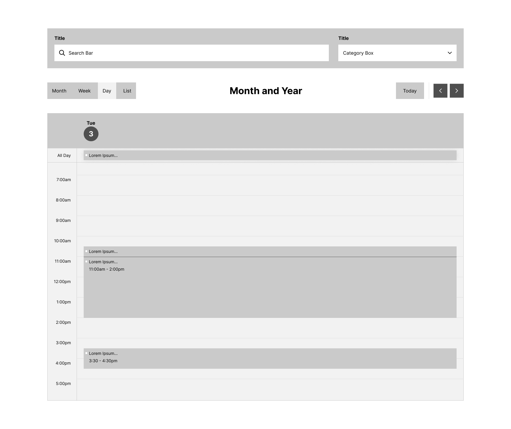 Mid-Fidelity Wireframe of Day View