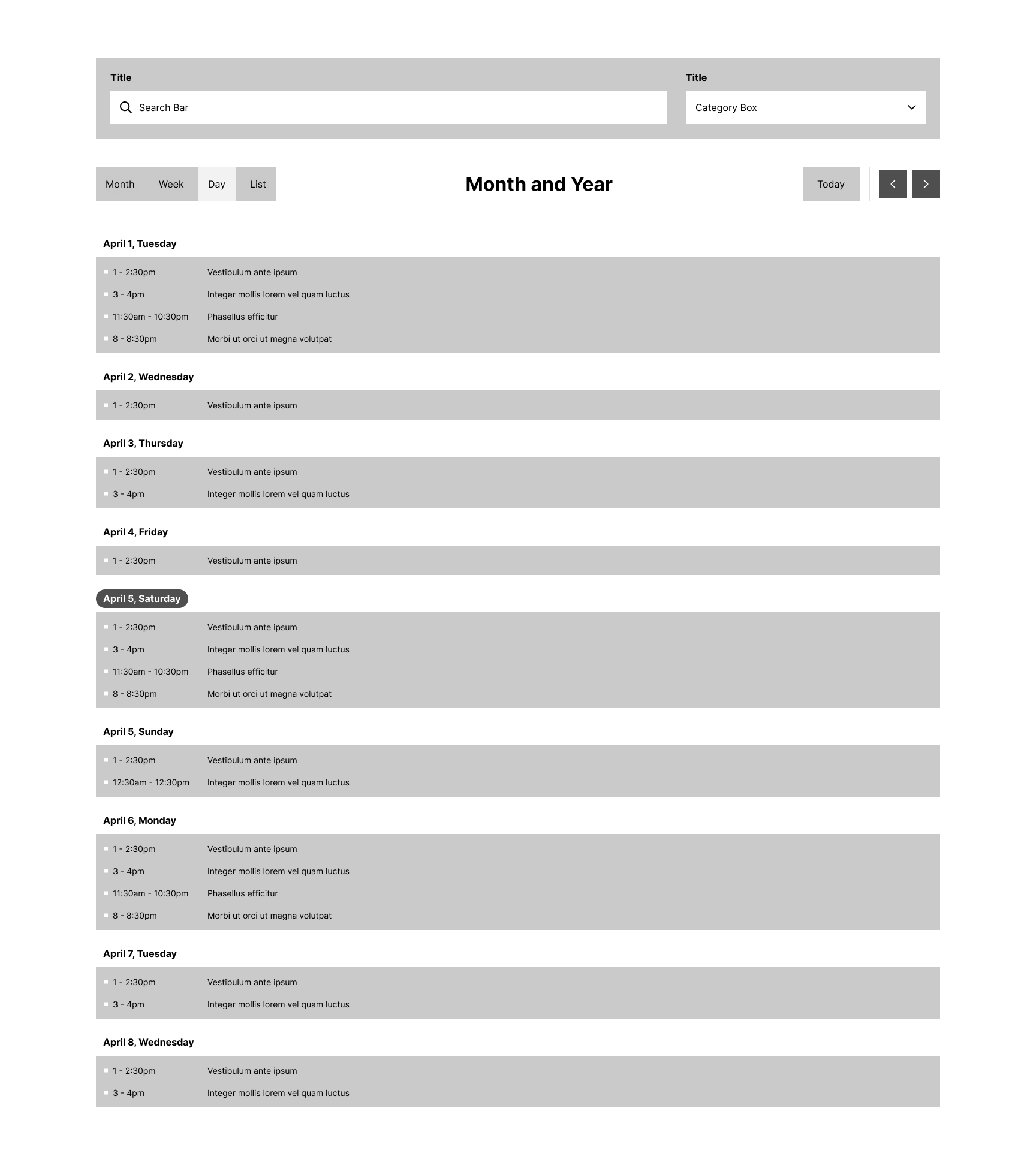 Mid-Fidelity Wireframe of List View
