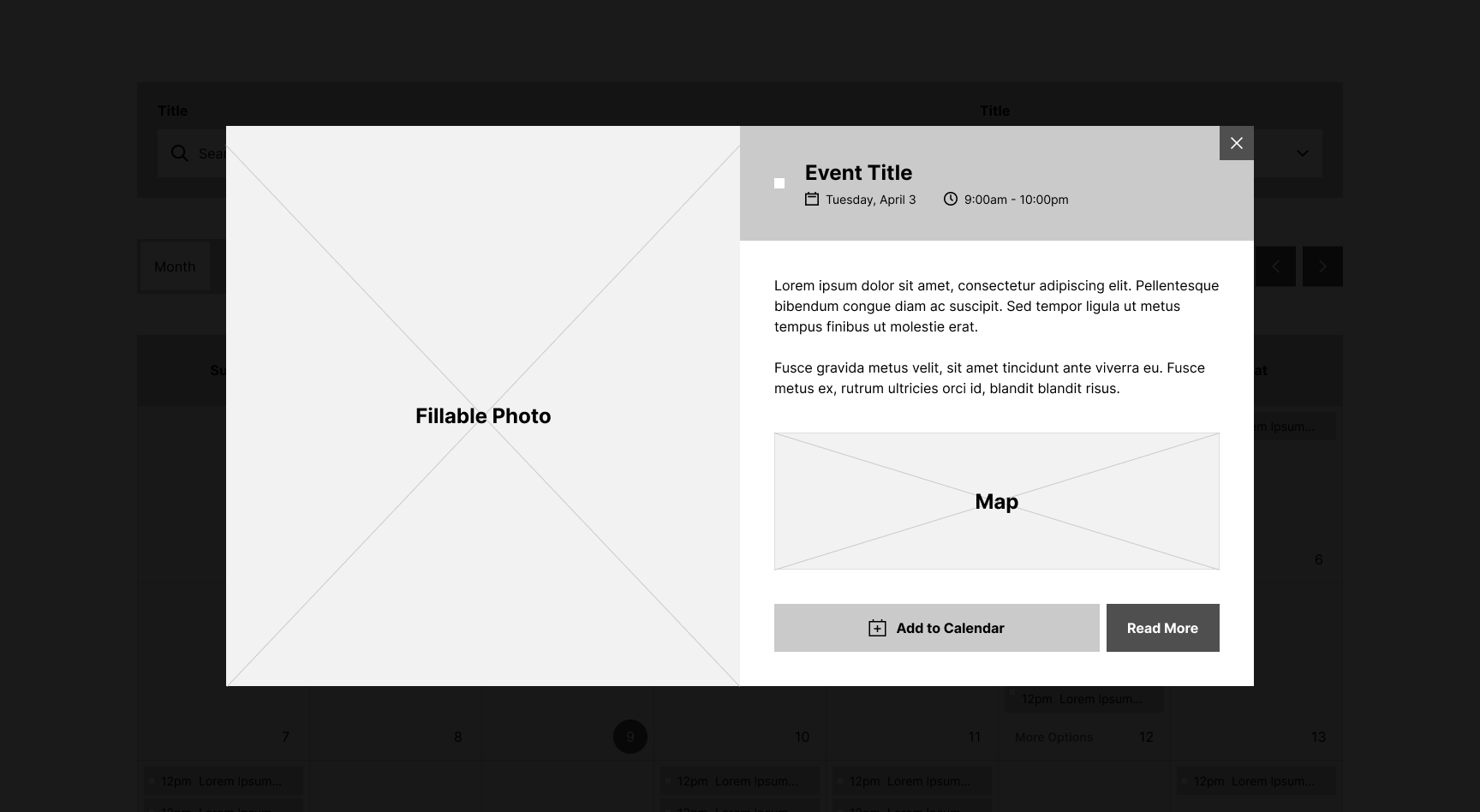 Mid-Fidelity Wireframe of the event pop-up