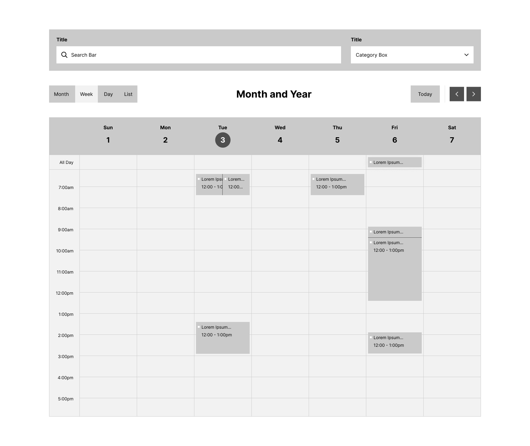 Mid-Fidelity Wireframe of Week View